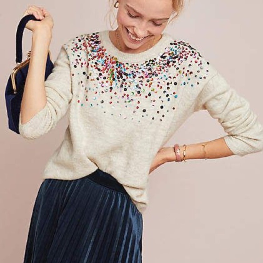 Anthropologie Sequin Embellished Sweater